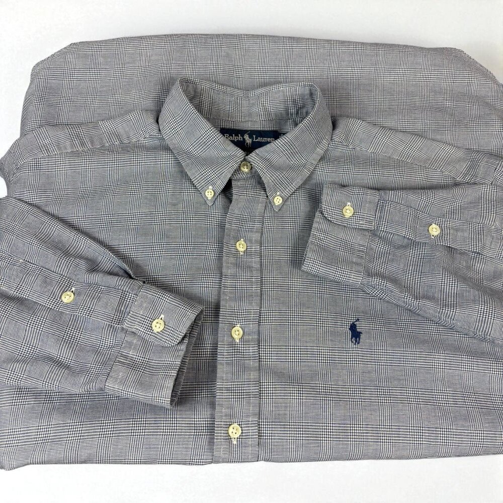 Ralph Lauren Blake Blue Plaid Button Down Dress Shirt Men's Large